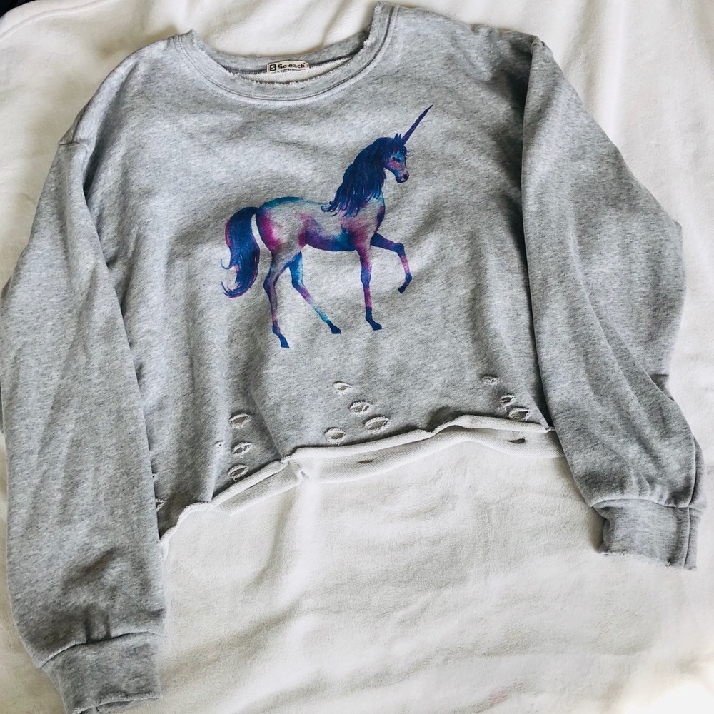 🦄 Distressed Unicorn Crop Sweatshirt.